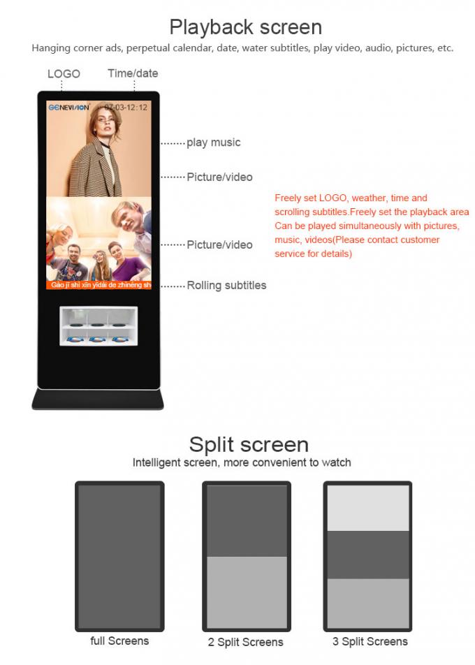 55 Telefon-Aufladungskabel-drahtlose Ladestation digitaler Beschilderung Zoll-Androids 7,1 Wifi intelligentes mit 4G