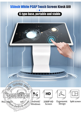 55 Zoll-Innenboden, der Touch Screen WiFi-digitaler Beschilderung K des Stand-AIO Infared steht