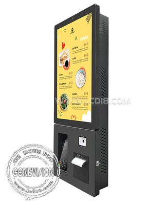 24&quot; Schwarzer Wandmontage Selbstbedienungsterminal QR-Code-Drucker POS Touchscreen Zahlung Kiosk