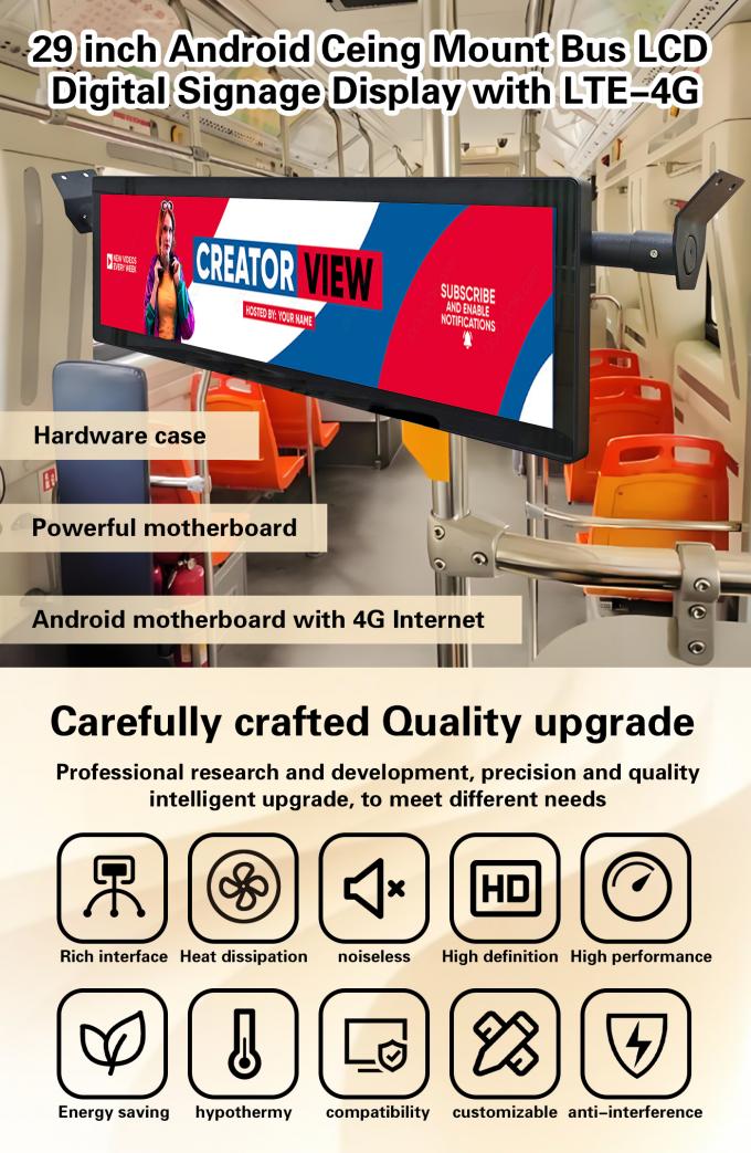 29 Zoll Stretched Bar Deckenmontage Bus Wifi Digital Signage Android Wireless Networking Digital Lcd Monitor mit 4G Option 0