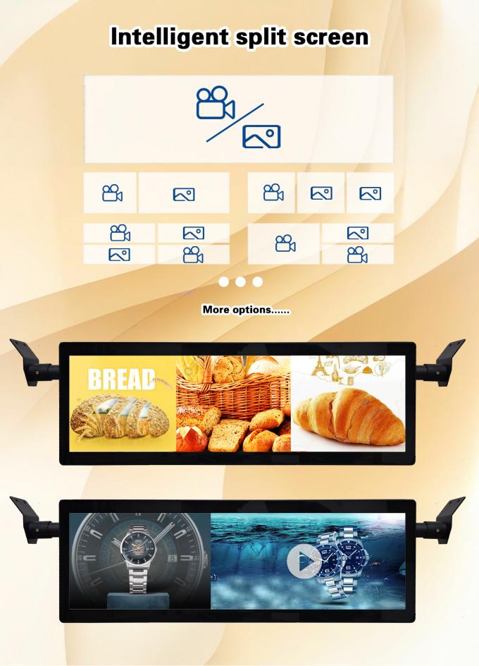 29 Zoll Stretched Bar Deckenmontage Bus Wifi Digital Signage Android Wireless Networking Digital Lcd Monitor mit 4G Option 4
