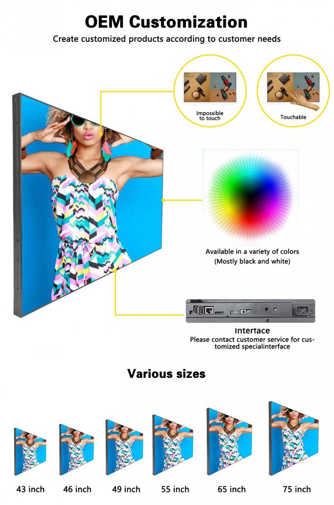 32~55 Zoll Super Slim WLAN Loop LCD Videowand 1000nit Spleiß für Einkaufszentren Wegweisung Digital Signage Bildschirmwand 3
