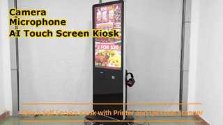 43-Zoll-Touchscreen-Kiosk mit Drucker, QR-Code-Scanner, Kamera, Mikrofon und Headset