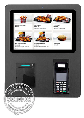 Schwarzer Wand-Berg-Selbstservice-Touch Screen Kiosk 15,6“ mit Positions-Halter und Thermal-Drucker