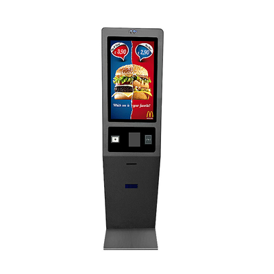 27 Zoll Boden Stehend Selbstbedienung Bestellung Fast-Food-Kiosk mit LED-Lichtstreifen Dekoration