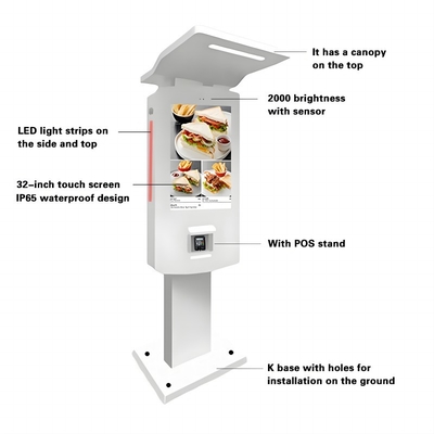 32 Zoll Outdoor Android PC Selbstbedienung Zahlung Kiosk mit LED-Streifen
