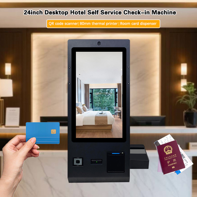 24-Zoll-OCR-Check-in-Kioske mit Raumkarten-Ausgabe, QR-Code-Scanner, Kamera und Drucker