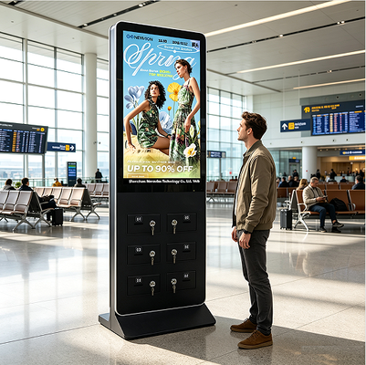 43 Inch HD Screen Digital Signage Kiosk with Lockable Charging Locker and Remote Advertising Management LCD Digital Display